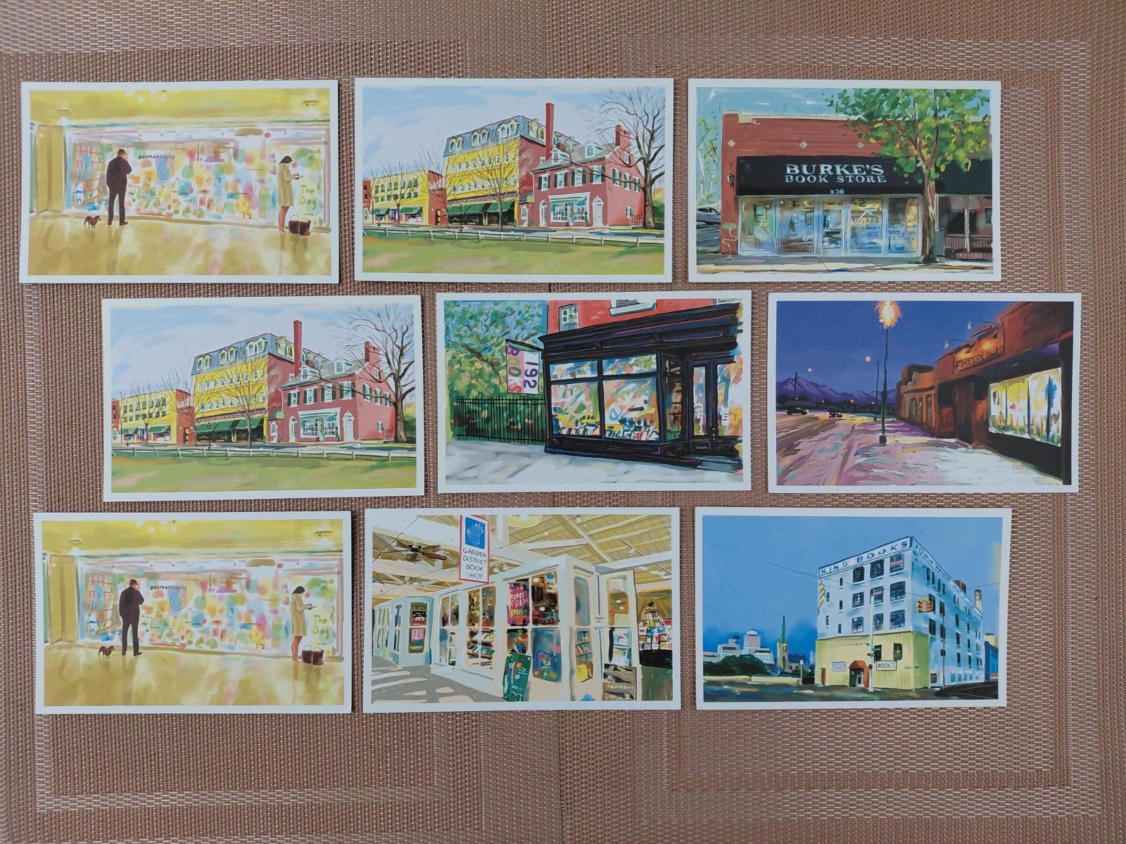 9 kunst Ansichtkaarten met boekwinkels in Amerika. Eckstein, Ophalen of Verzenden