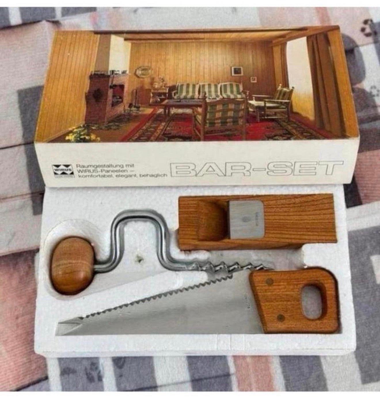 Vintage Bar-set Barset kurkentrekker zaag cheese wine rasp, Ophalen of Verzenden