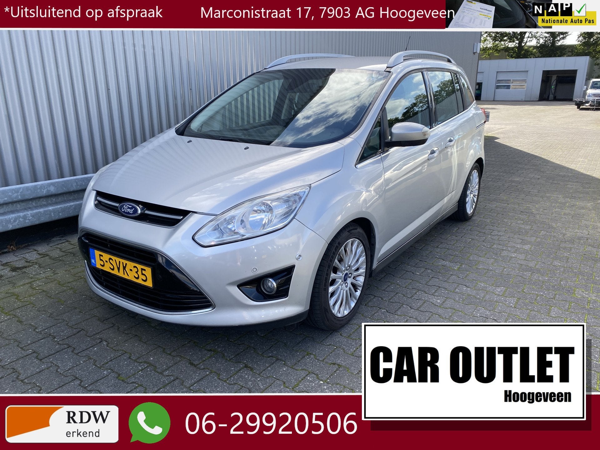 Ford Grand C-Max 1.0 Titanium Clima, Navi, CC, PDC & Cam, Zo, Auto's, Voorwielaandrijving, Stof, Gebruikt, Origineel Nederlands