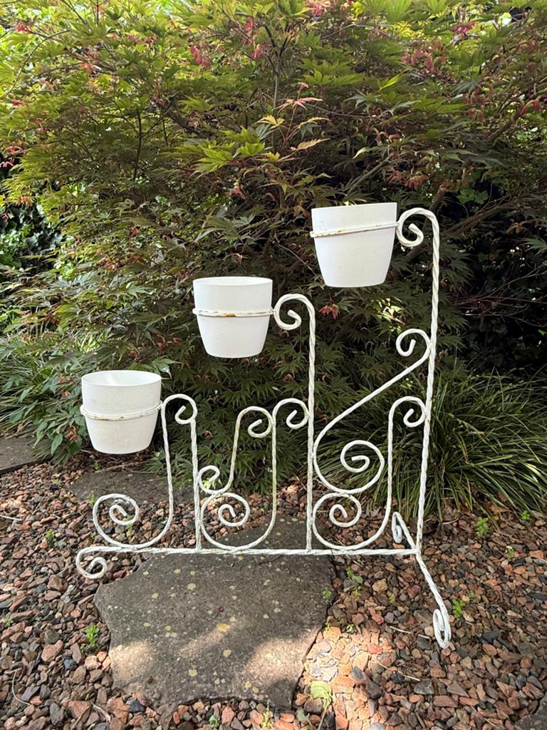 Brocante plantenstandaard met 3 Elho potten, Ophalen, Gebruikt, Balkon, Metaal