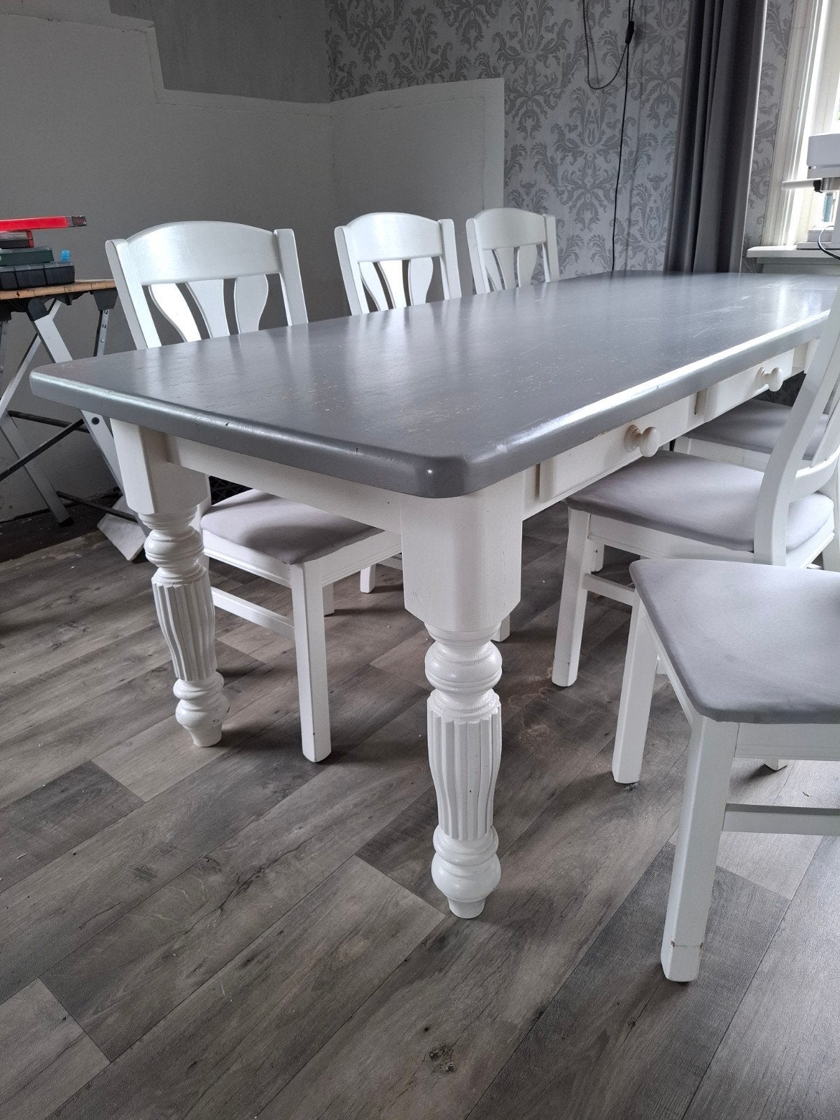 Houten Tafel met 6 stoelen, Ophalen, Gebruikt, 50 tot 100 cm, 150 tot 200 cm