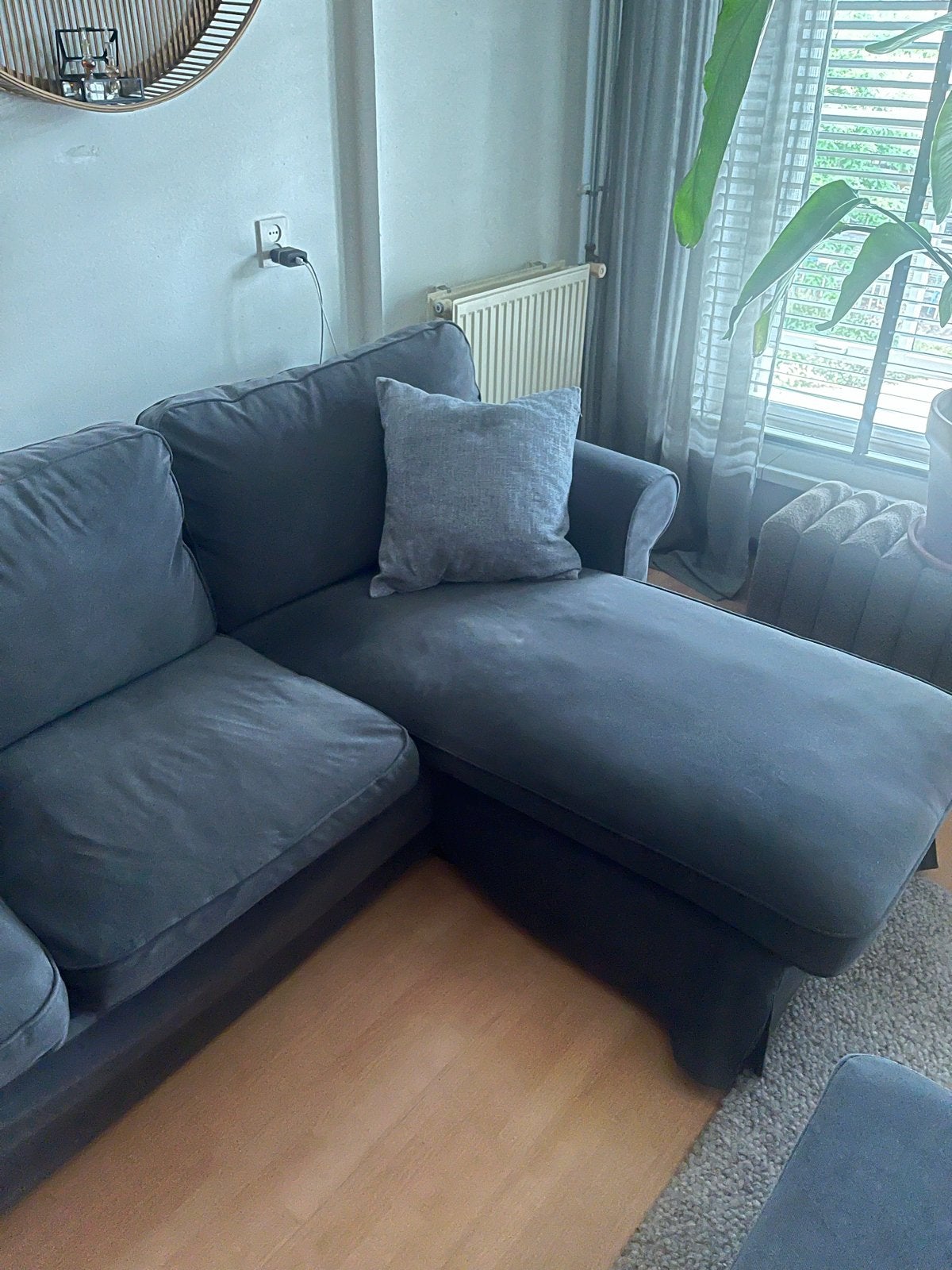 IKEA Ektorp Bank met nieuwe grijze fluwelen hoes, Huis en Inrichting, Ophalen, Gebruikt, Hoekbank, 75 tot 100 cm