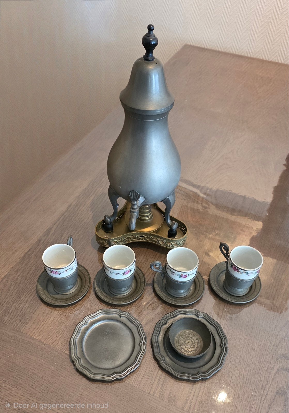 Vintage Gelria Tin Theeservies met Samovar en Kopjes, Antiek en Kunst, Antiek | Tin, Ophalen