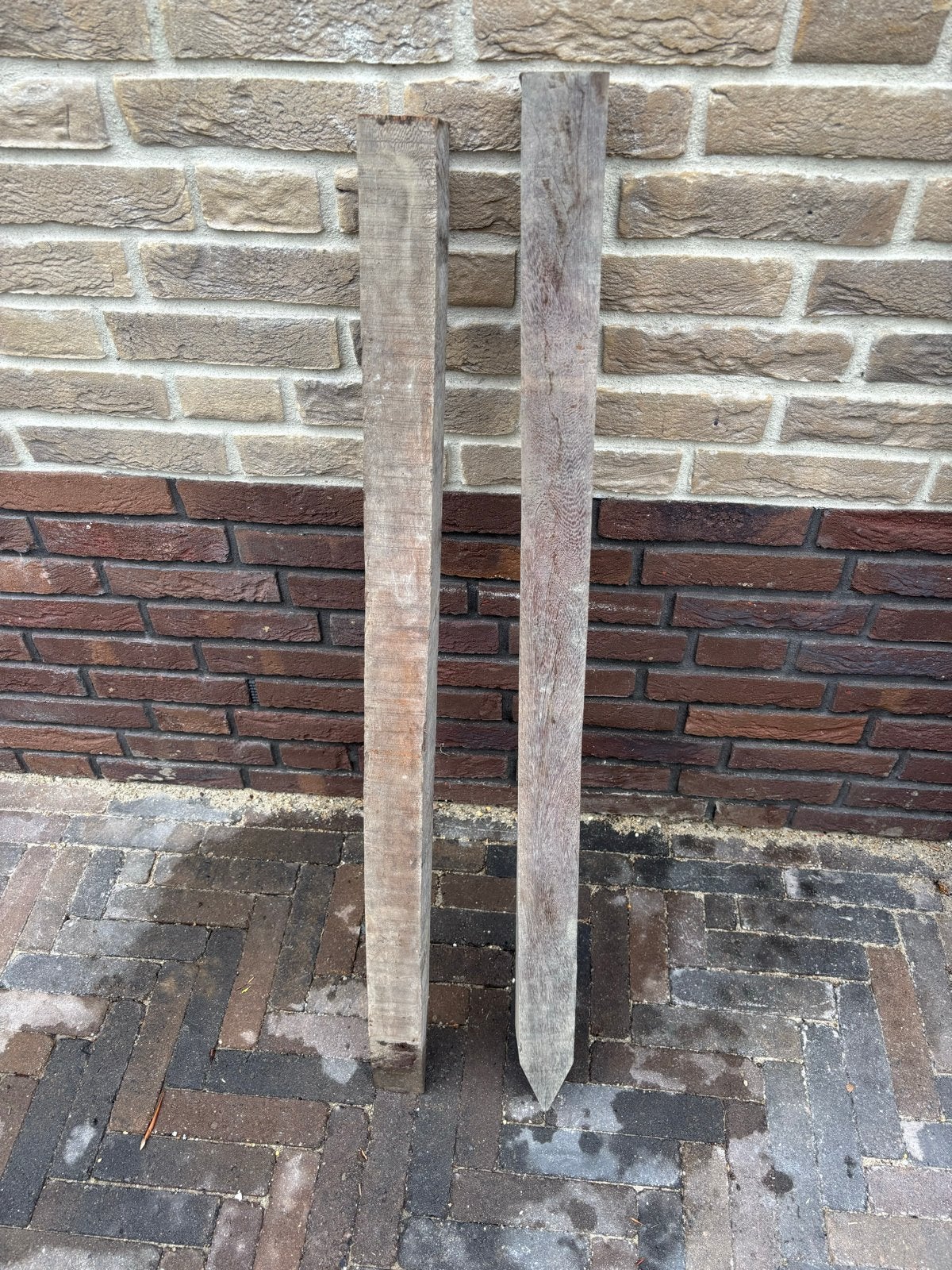 Hardhouten piketpalen 6x6 met punt en 1 meter lang (7 stuks), Ophalen, Gebruikt, Palen, Hardhout