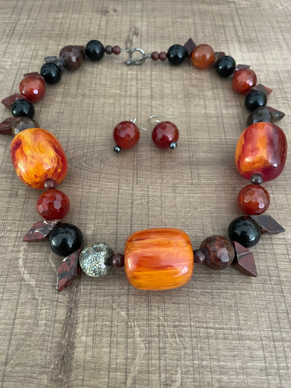 Jaspis met carneool ketting, Sieraden, Tassen en Uiterlijk, Kettingen, Nieuw, Oranje, Ophalen of Verzenden, Steen of Mineraal