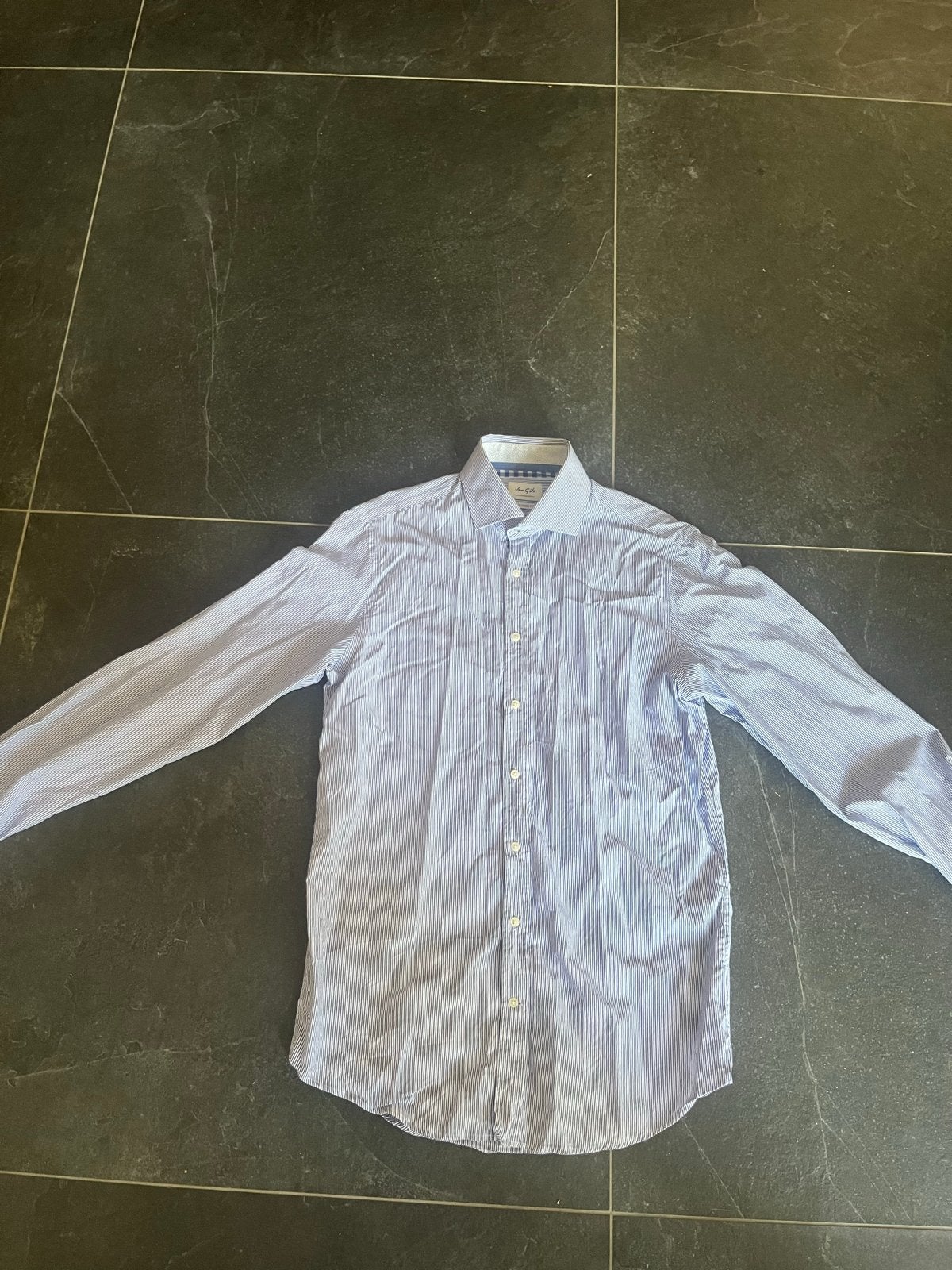 Van Gils gestreept overhemd - Tailored Fit, Kleding | Heren, Overhemden, Ophalen, Zo goed als nieuw, Blauw, Overige halswijdtes