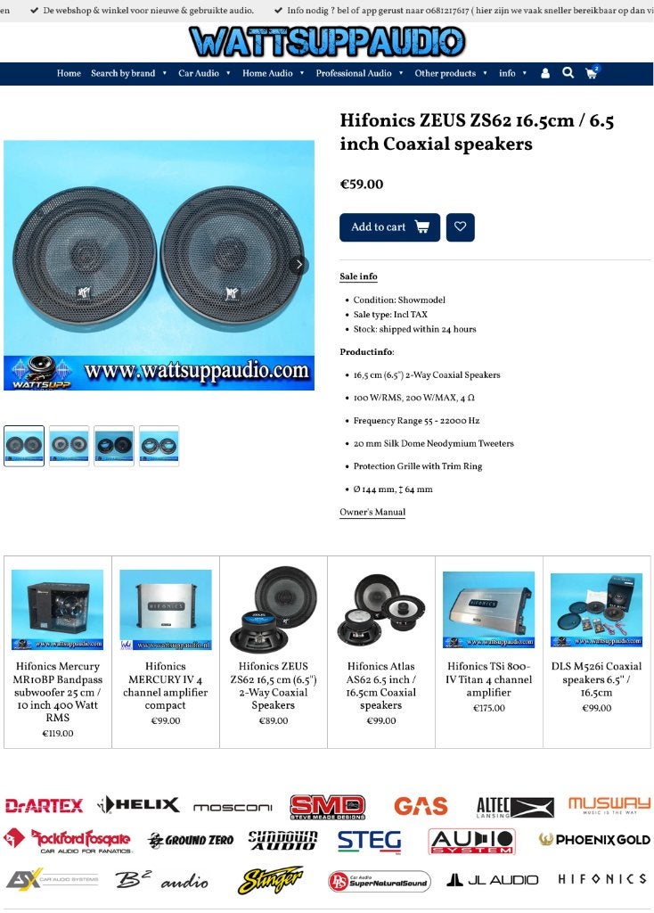 Hifonics ZEUS ZS62 16.5cm / 6.5 inch Coaxial speakers, Auto diversen, Audio Design, Am Breilingsweg 3, 76709 Kronau, Duitsland