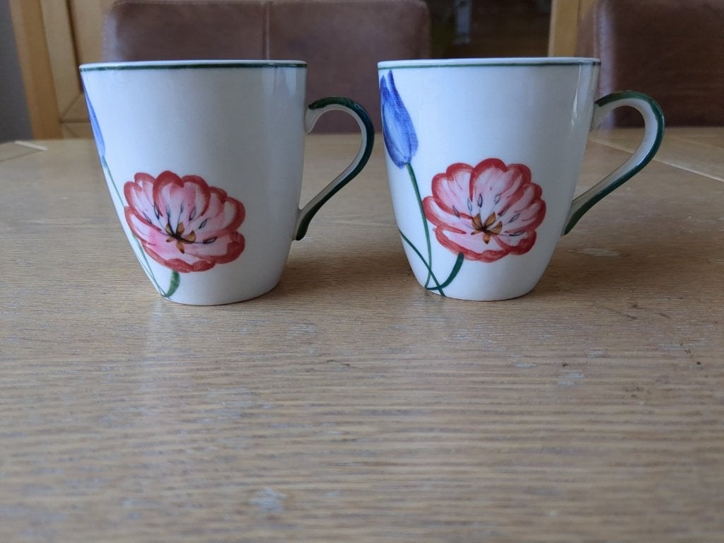 Handgeschilderde Senseo kopjes met bloemmotief, Ophalen, Keramiek, Zo goed als nieuw, Overige stijlen