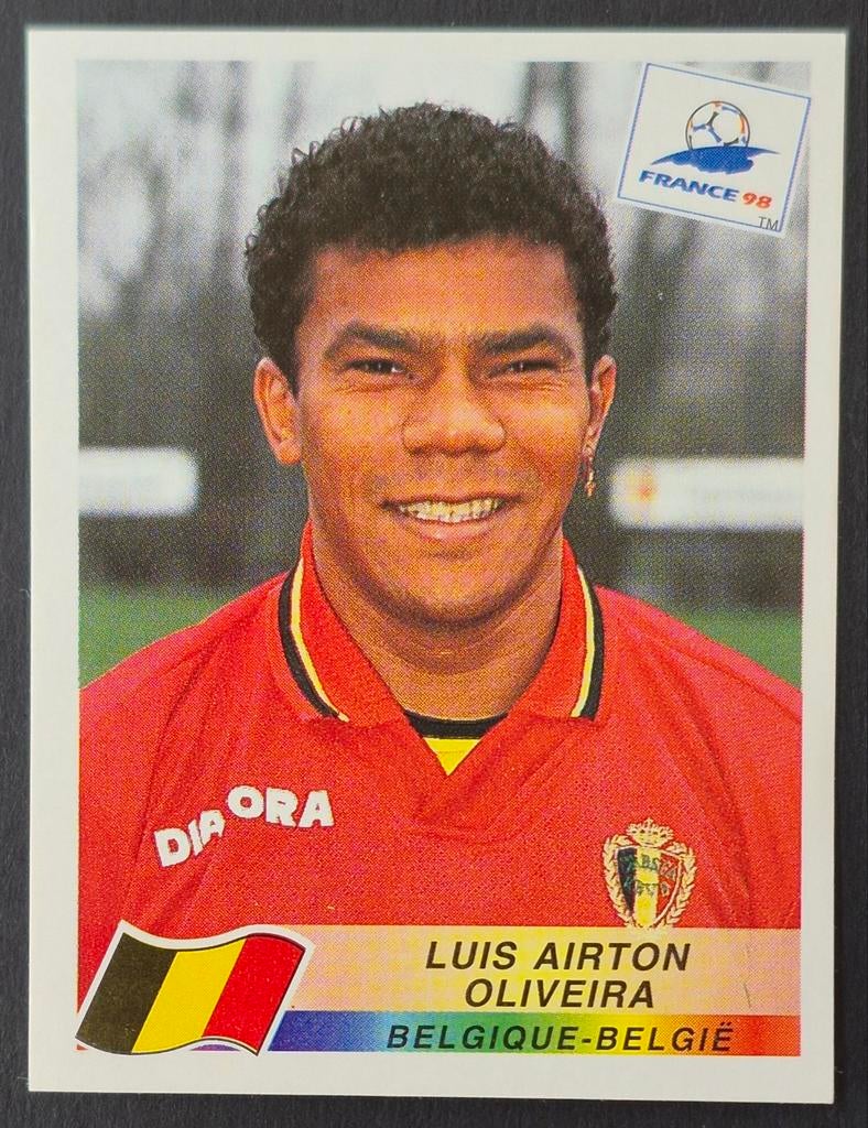 Panini sticker Luis Oliveira - België, WK 98, Ophalen of Verzenden, Zo goed als nieuw, Buitenlandse clubs, Poster, Plaatje of Sticker