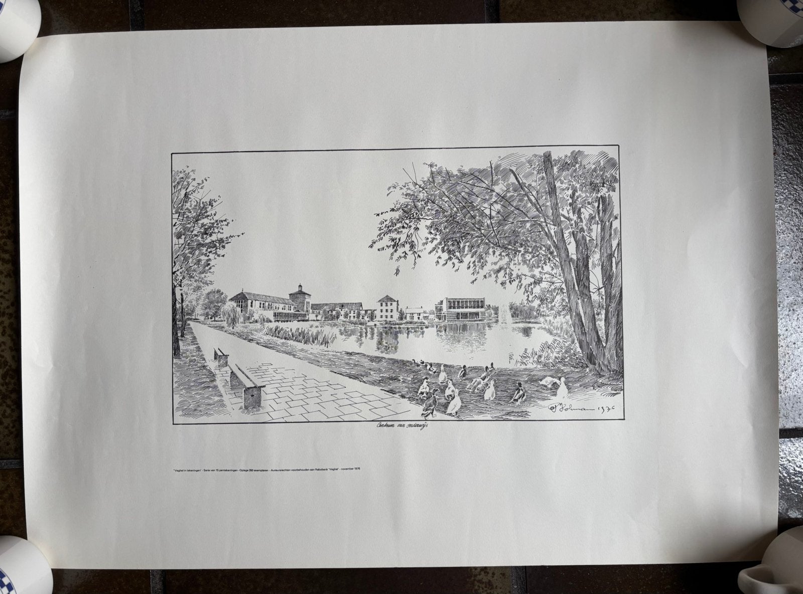 Onderwijs in Veghel / Tekening Piet Hohmann / print, Ophalen of Verzenden, Print