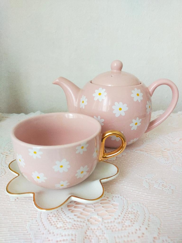 Keramieken Theepot set met bloemen print (Hema), Gebruikt, Keramiek, Ophalen of Verzenden, Overige stijlen