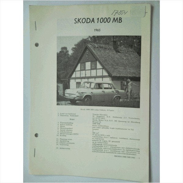 Skoda 1000MB Vraagbaak losbladig 1965 #3 Nederlands, Ophalen of Verzenden, Gelezen, Overige merken