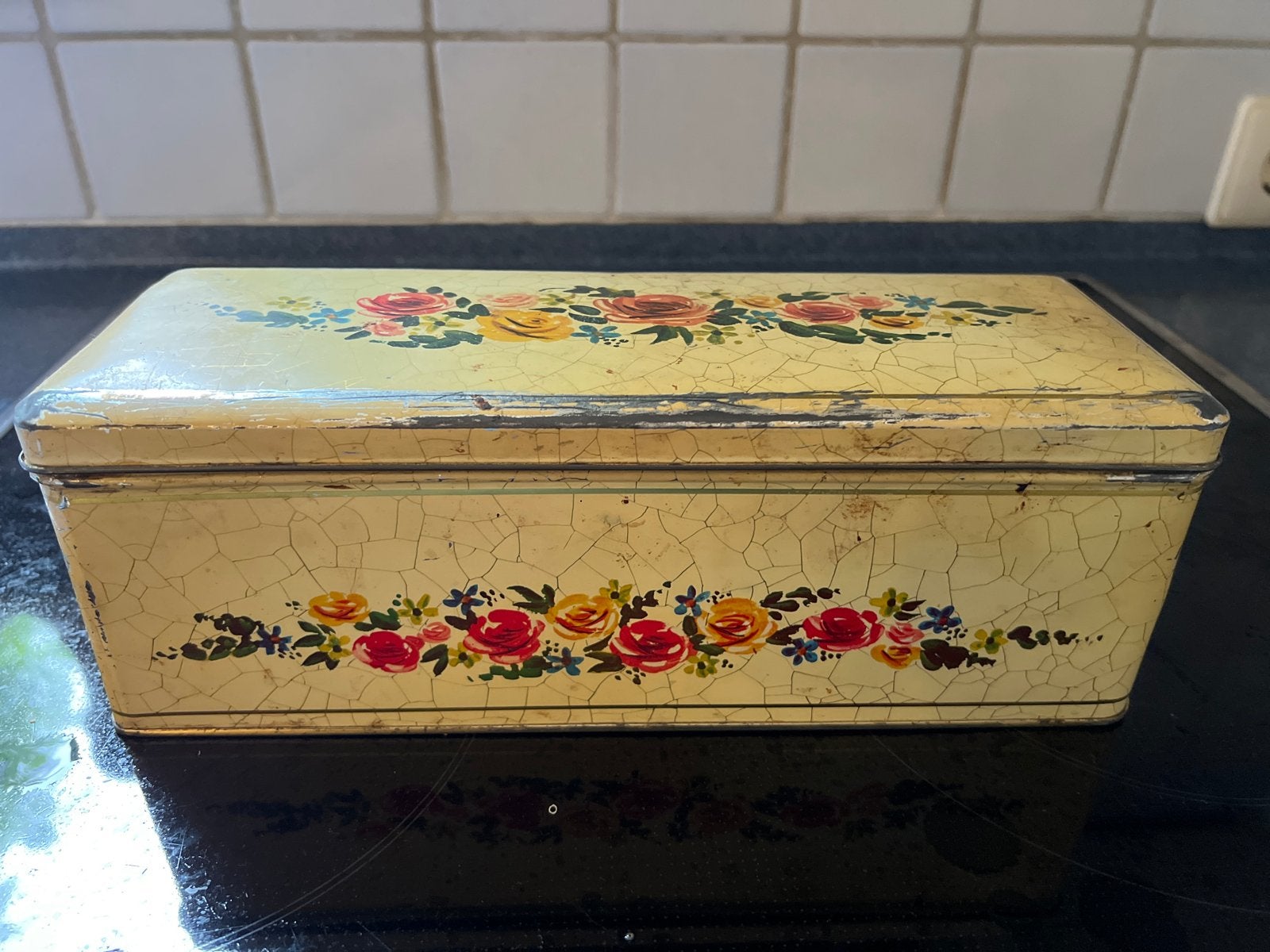 Vintage blikken trommels met bloemmotief - set van 2, Ophalen of Verzenden