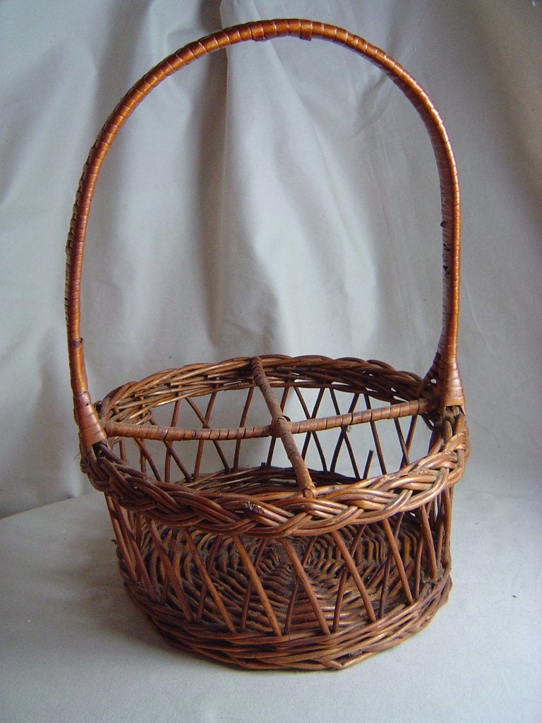 Vintage rieten flessenmand voor 4 flessen, Gebruikt, Mand, Ophalen of Verzenden, Riet