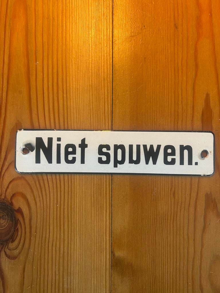 Emaille bord “ niet spuwen” uit tram of trein, Verzamelen, Spoorwegen en Tramwegen, Ophalen of Verzenden, Gebruikt, Trein, Overige typen