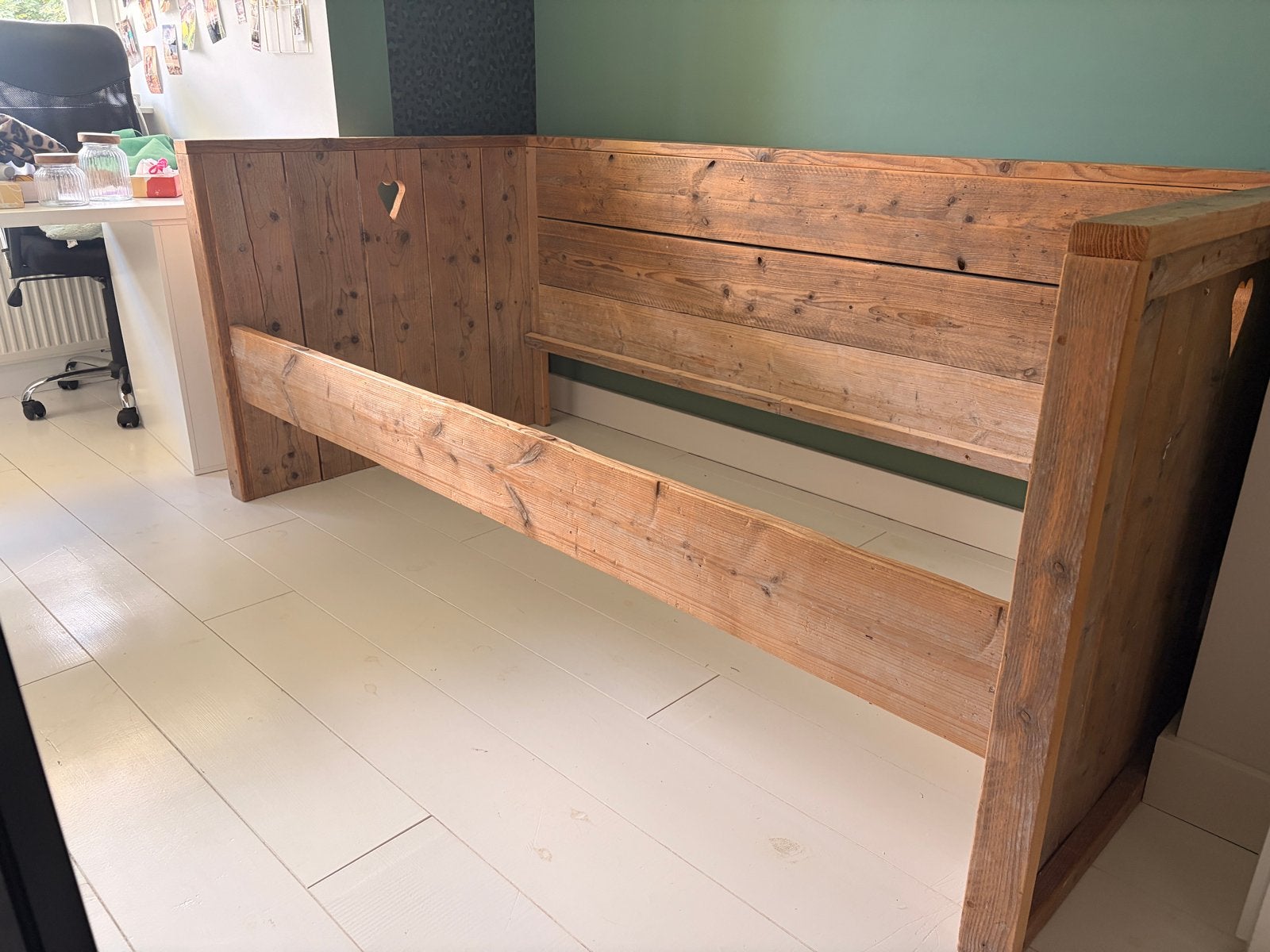 Steigerhouten bedbank - eenpersoonsbed, Ophalen, Gebruikt, 90 cm, Eenpersoons
