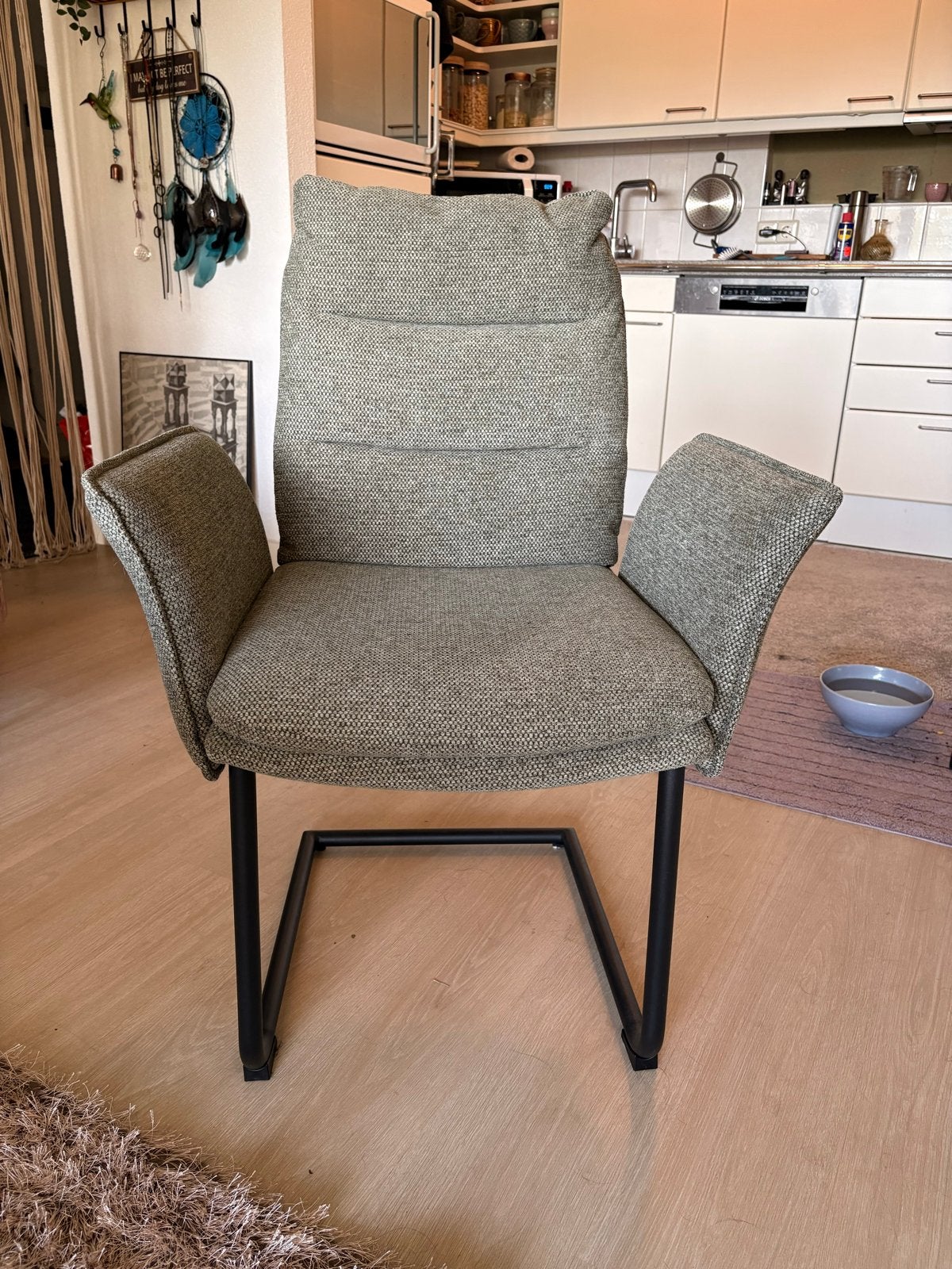7 Eettafelstoelen: 3 groen, 4 cognac - Zo goed als nieuw, Huis en Inrichting, Ophalen, Overige kleuren, Zo goed als nieuw, Stof