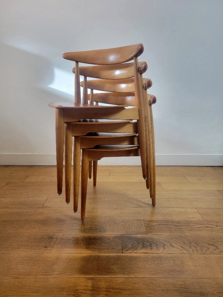 Set van vier The Heart stoelen van Hans J. Wegner, Ophalen, Vintage design, Mid Centruy Modern, Deens design, Gebruikt, Bruin