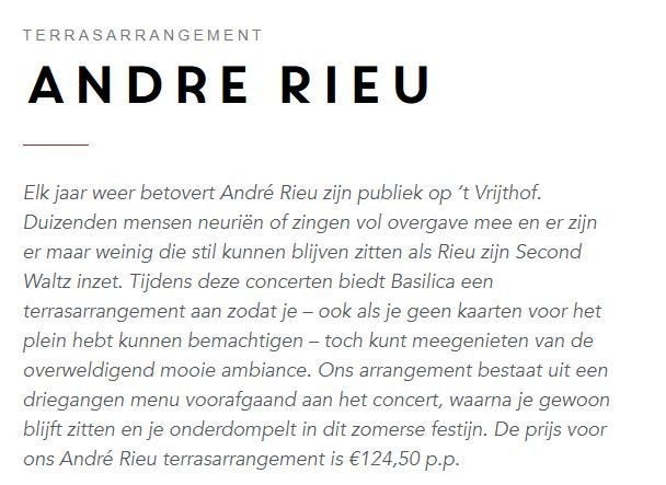Andre Rieu 2x terrasarragement 02-07-26 18:30 incl. hotel!, Twee personen, Juli