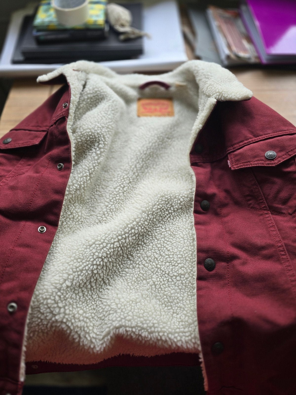 Levi's Sherpa 90s Jacket - Bordeauxrood, Maat 52/54 (L), Levi's, Ophalen of Verzenden, Zo goed als nieuw