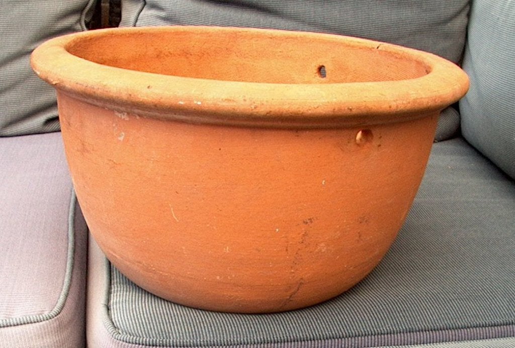 dikke / zware terra cotta hang bloempot voor buiten, Ophalen, Rond, Zo goed als nieuw, Terracotta