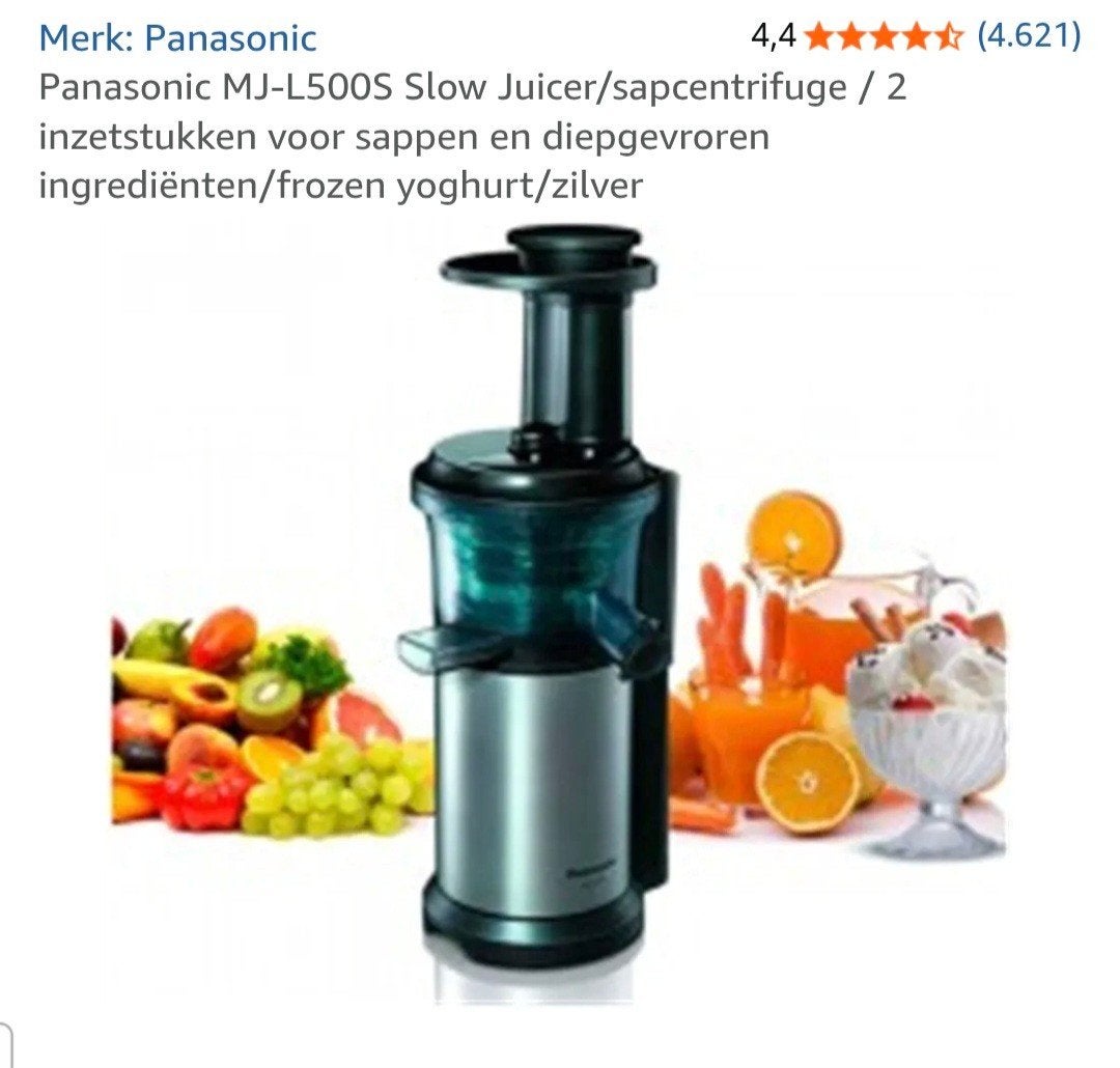 Panasonic MJ-L500 Slowjuicer - Zilver/Zwart, Witgoed en Apparatuur, Juicers, Ophalen of Verzenden, Zo goed als nieuw, Elektrisch