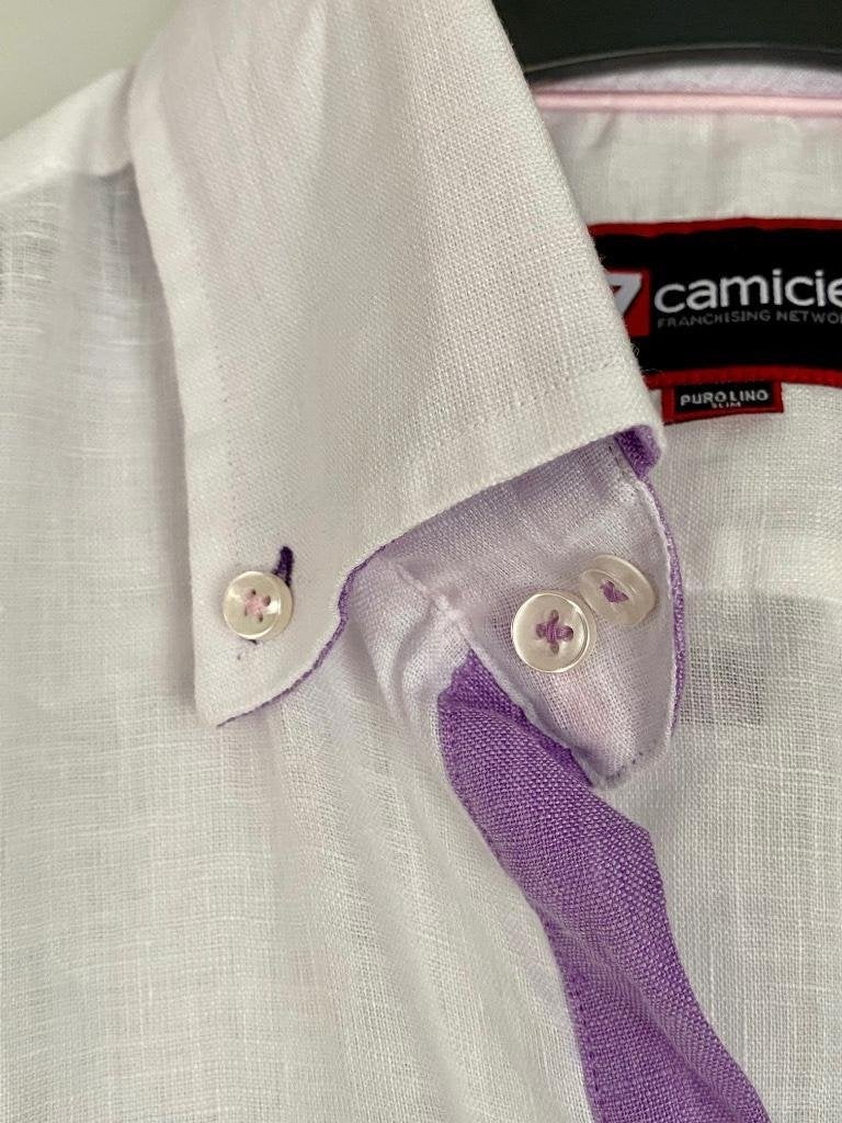 i257 Nieuw: 7 Camacie maat S=46 linnen slimfit blouse wit, Kleding | Heren, 7 Camacie, Halswijdte 38 (S) of kleiner, Wit, Nieuw
