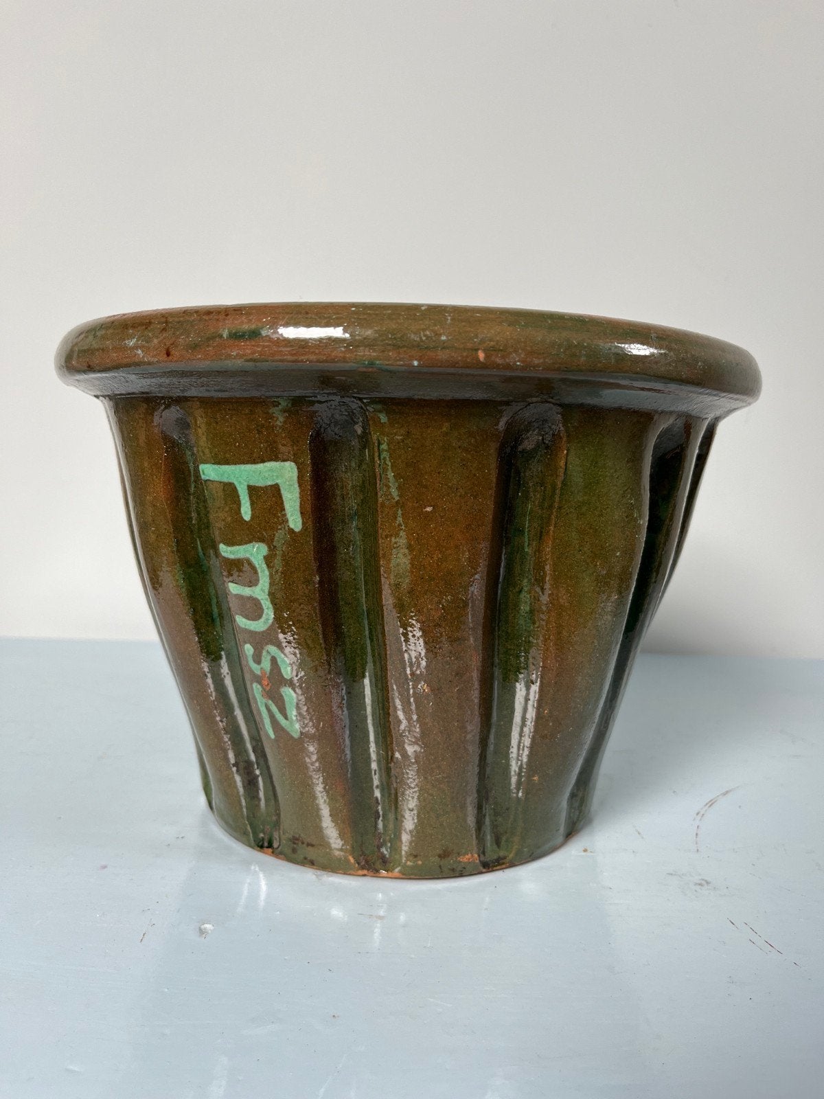 Antieke puddingvorm, groen aardewerk, Ophalen of Verzenden