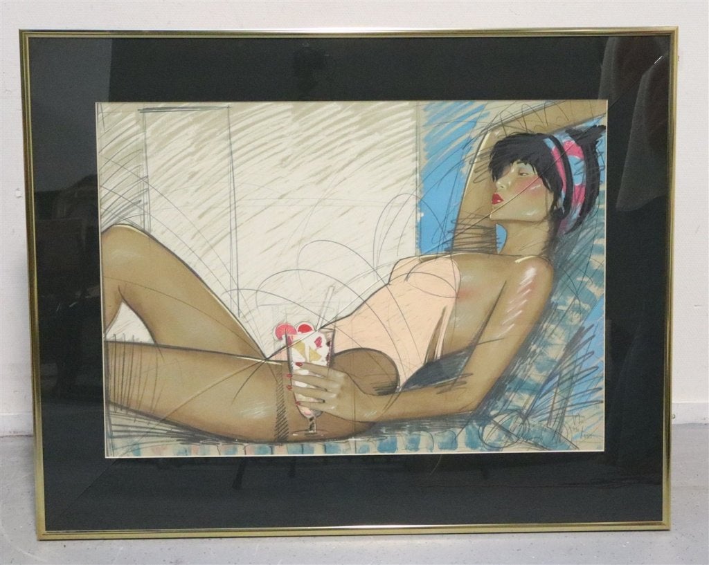 Nico Vrielink Kleuren litho gesigneerd Zonnebadende Vrouw, Ophalen