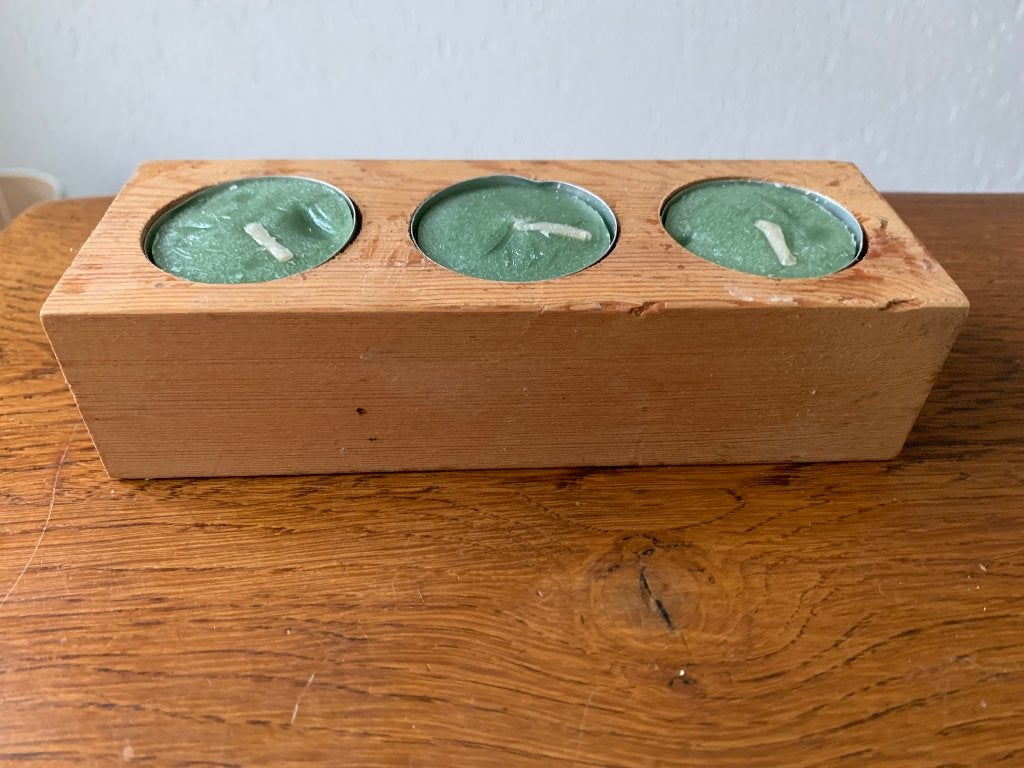 Massief Houten "Waxinelichthouder" voor 3 Waxinelichtjes, Ophalen of Verzenden, Zo goed als nieuw, Kaars