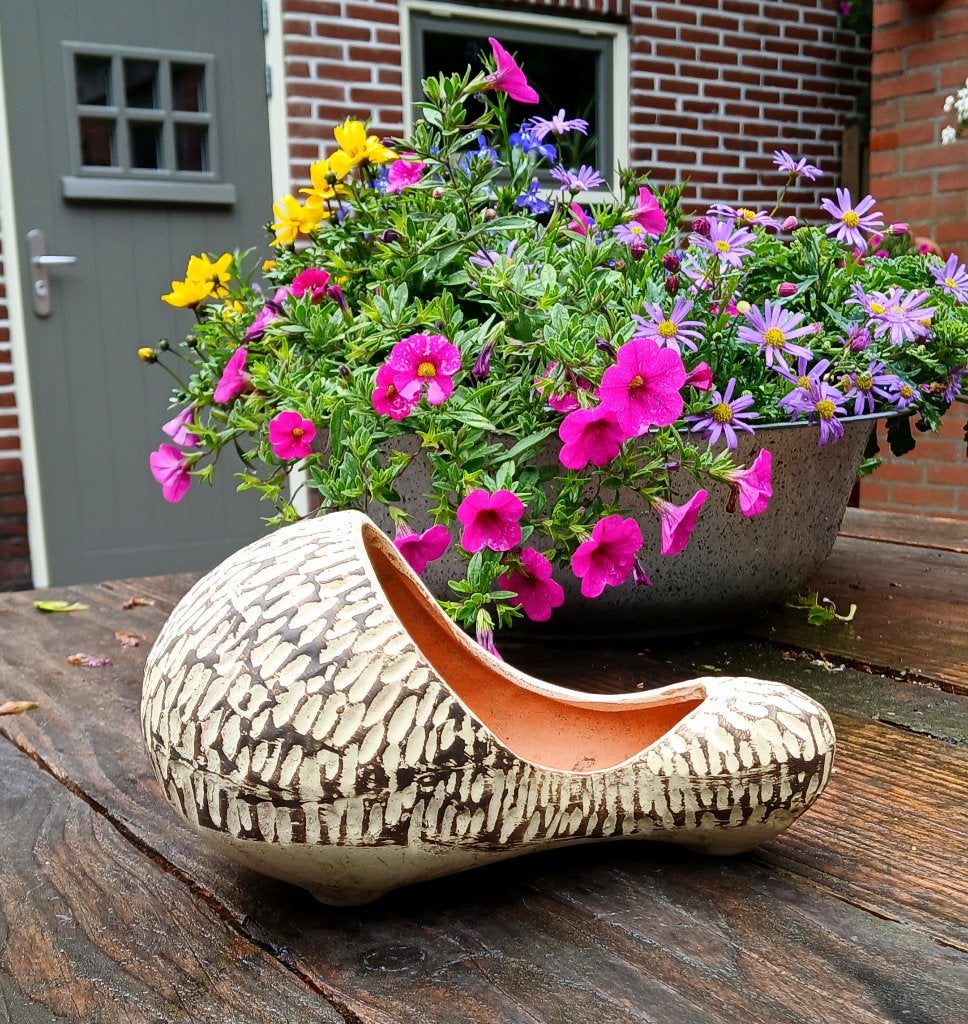 Vintage bloempot - retro bloempot - jaren 60, jaren 70, Gebruikt, Ophalen of Verzenden, Aardewerk, Minder dan 40 cm