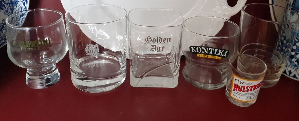 Glazen reclame glazen 6 stuks, Ophalen of Verzenden, Zo goed als nieuw, Borrel- of Shotglas
