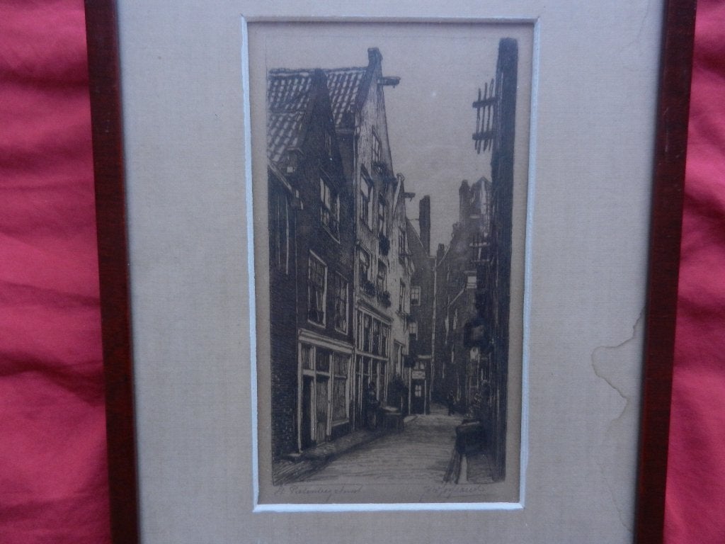 Mooie ets St Pieterssteeg Amsterdam Joh. Josseaud 19 x 10 cm, Antiek en Kunst, Stadsgezicht, 19 cm, Ophalen of Verzenden, 10 cm