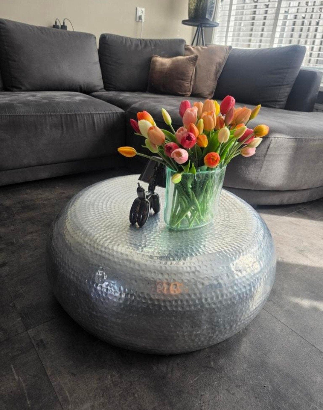 Zilveren salontafel, Ophalen, Gebruikt, 50 tot 100 cm, Rond