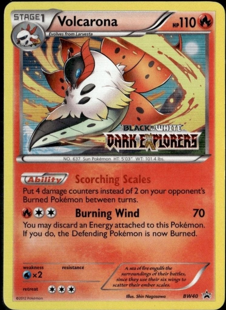 pokemon black & white promo holo BW40 volcarona dark exlpor, Ophalen of Verzenden, Zo goed als nieuw, Losse kaart, Foil