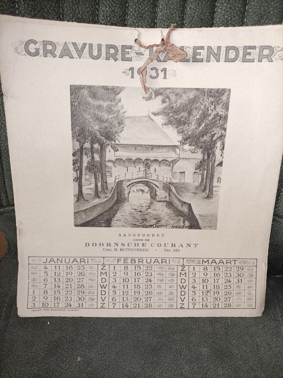 Gravure kalender uit 1931 brocante, Ophalen of Verzenden