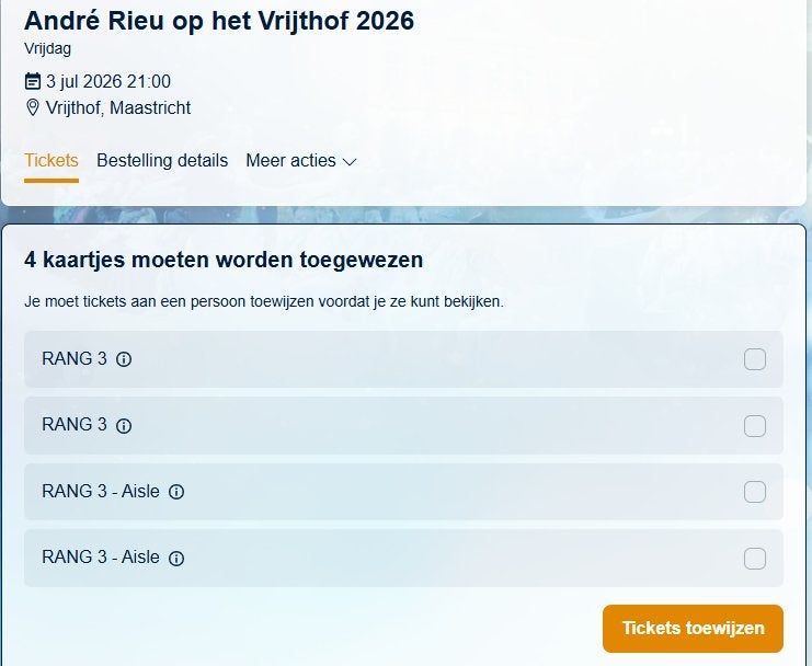 Tickets André Rieu 3 juli Maastricht, Tickets en Kaartjes, Drie personen of meer, Juli