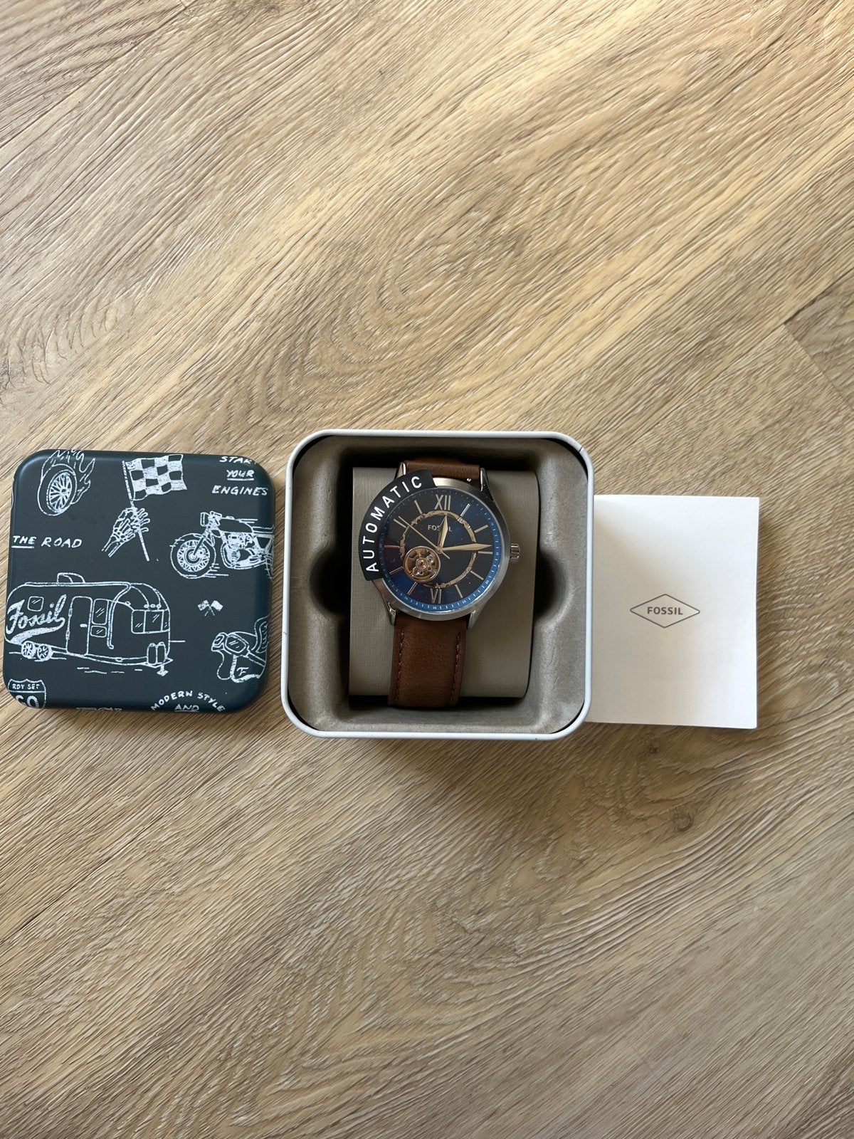 Fossil Automatic Horloge - Heren - Bruin Leer - Nieuw, Leer, Staal, Polshorloge, Nieuw