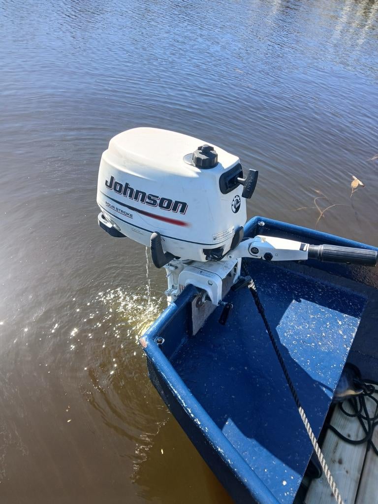 Stalen punter met 6 pk Johnson 4-takt DIT WEEKEND NOG VAREN?, Ophalen, Gebruikt, Tot 10 pk, Staal