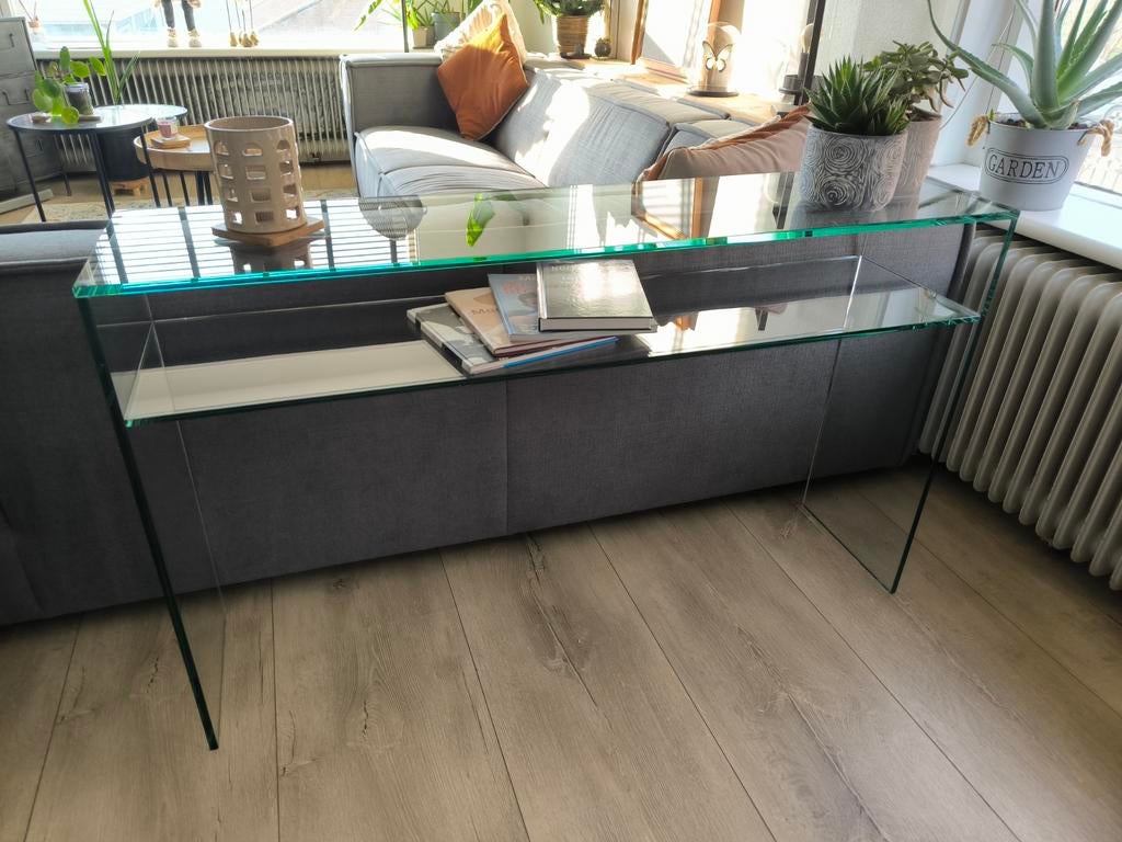 Helderr gehard glazen sidetable, Ophalen, 50 tot 100 cm, Minder dan 100 cm, 25 tot 50 cm