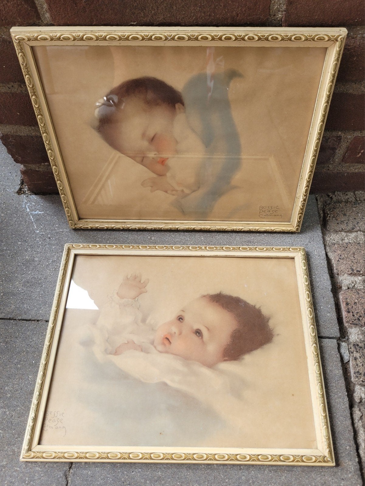 Bessie Peage Gutmann 2 x babyprent in Art Deco lijst, Ophalen of Verzenden