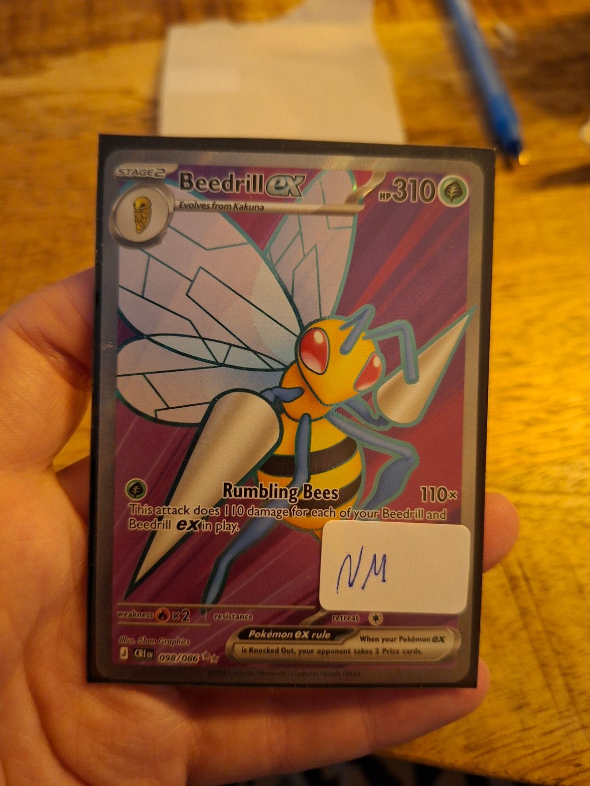 Beedrill EX Pokémon Kaart (Full Art, 099/086), Ophalen of Verzenden, Zo goed als nieuw, Losse kaart, Foil