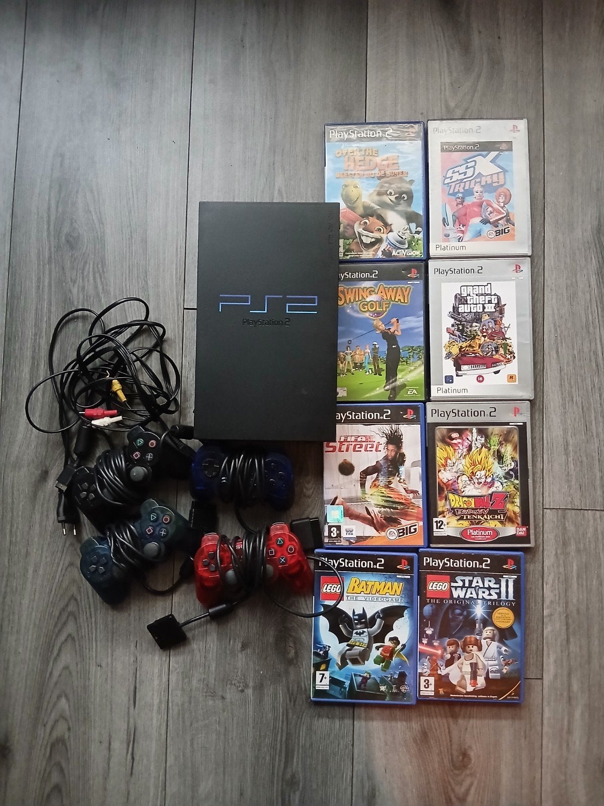 PlayStation 2 fat (PS2) met 4 controllers en 8 games, Ophalen, Met games, Met 2 controllers, Phat