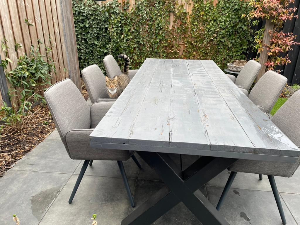 GRATIS oud steigerhouten tafelblad - opknapper, Tuin en Terras, Tuinsets en Loungesets, Ophalen, Gebruikt, Steigerhout, Eettafel