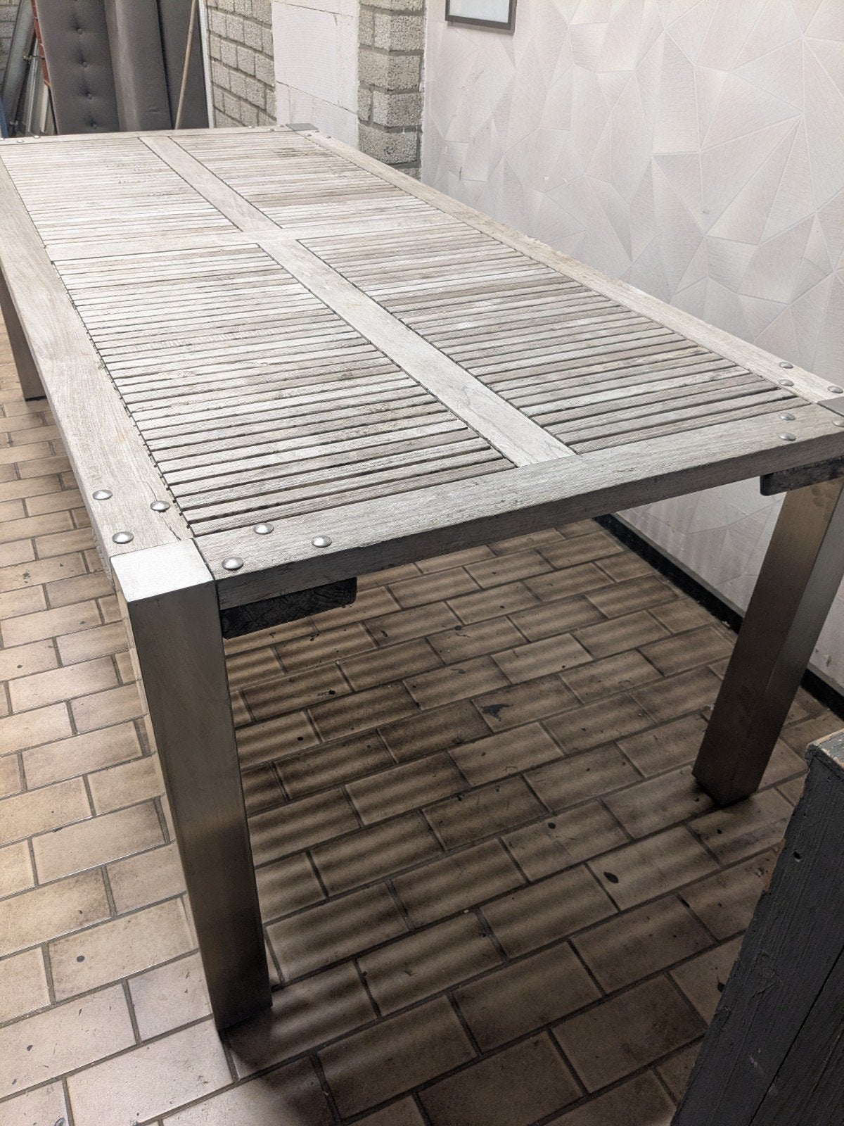 buitentafel RVS, Tuin en Terras, Tuintafels, Ophalen, Gebruikt, Rechthoekig, Hout