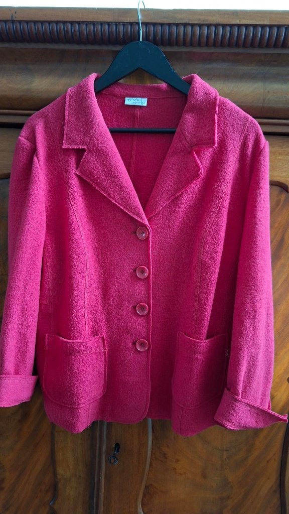 Wollen blazer jasje lila 100% wol mt 44, Meerkleurig, Erfo, Maat 42/44 (L), Ophalen of Verzenden