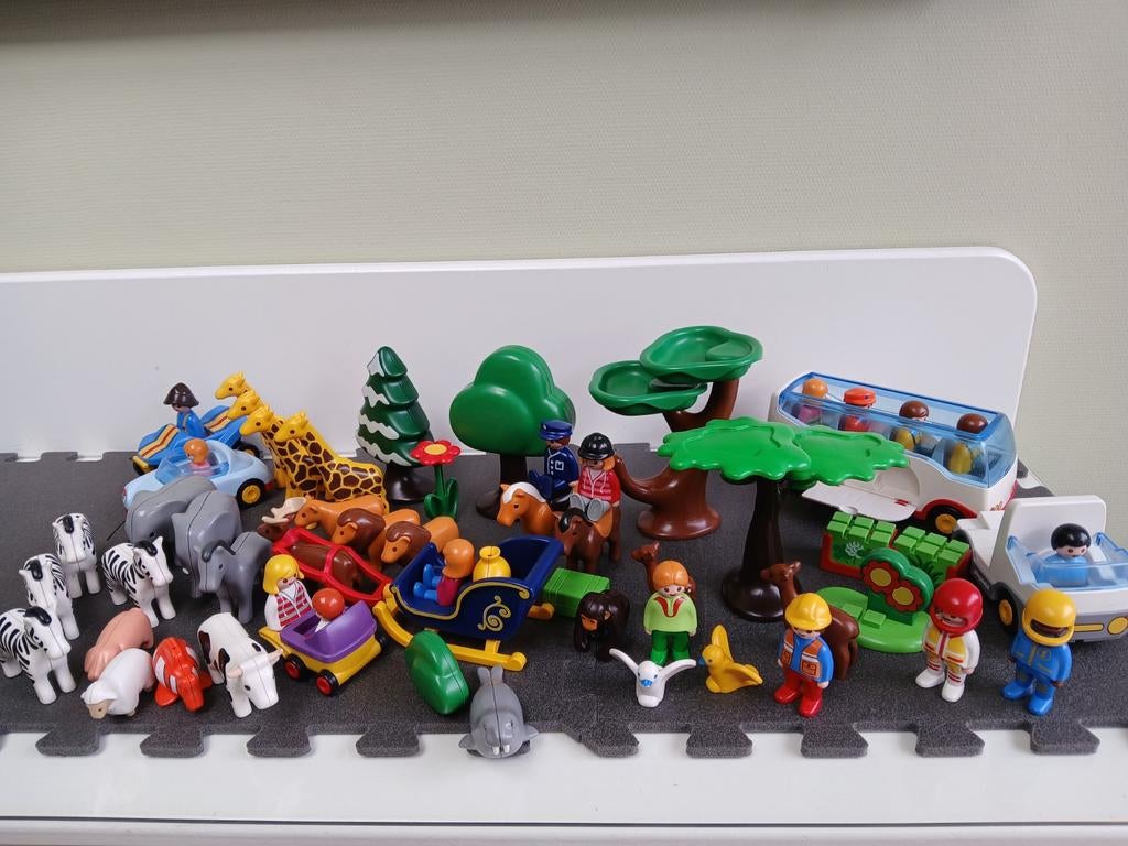 Grote set 123 playmobil dierentuin, boerderij, auto,s, Ophalen of Verzenden, Zo goed als nieuw, Complete set