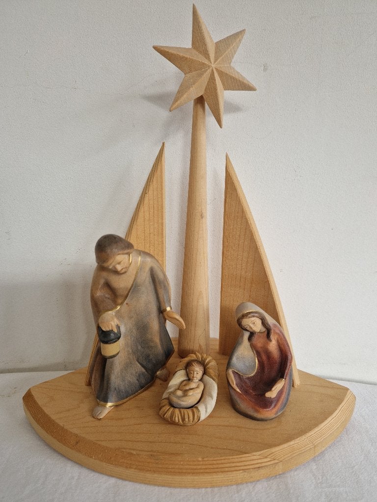 Kerststal, 3-delig met ster van Bethlehem. Houtsnijwerk, Diversen, Kerst, Ophalen of Verzenden, Zo goed als nieuw