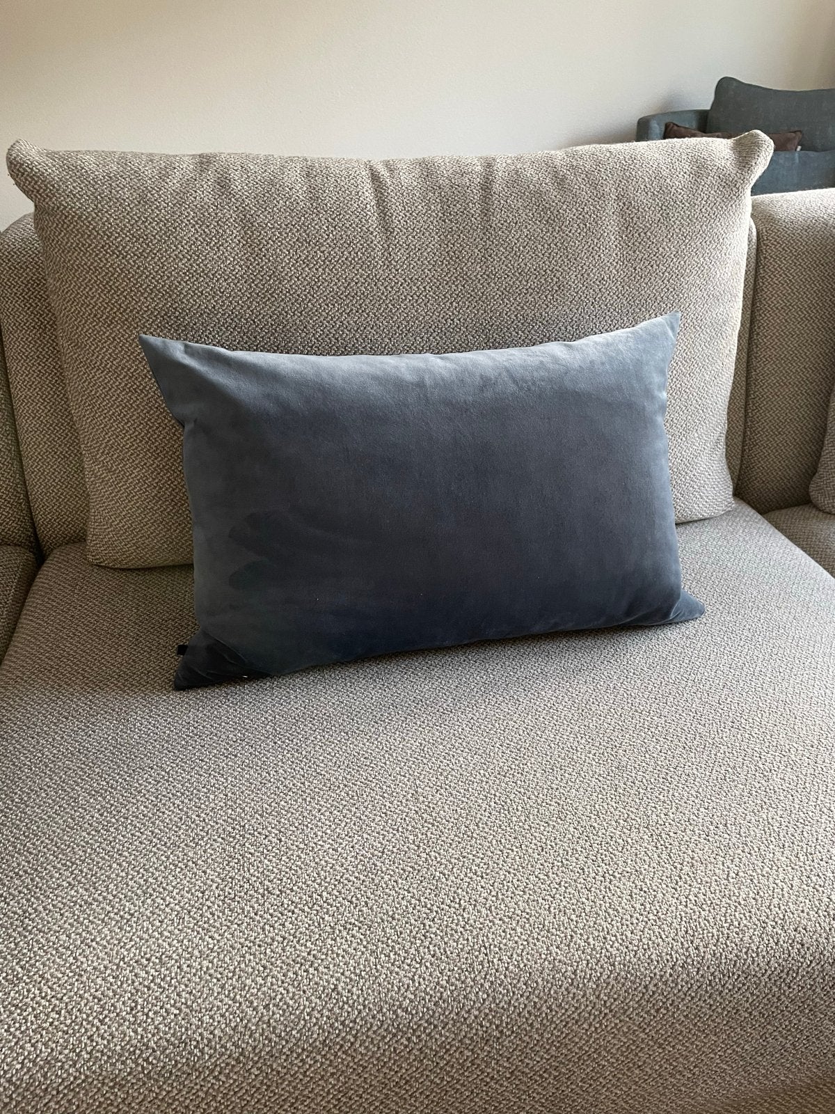 Claudi Blauw Velours Sierkussen 40 bij 60 cm, Blauw, Inclusief binnenkussen, Ophalen of Verzenden, Zo goed als nieuw