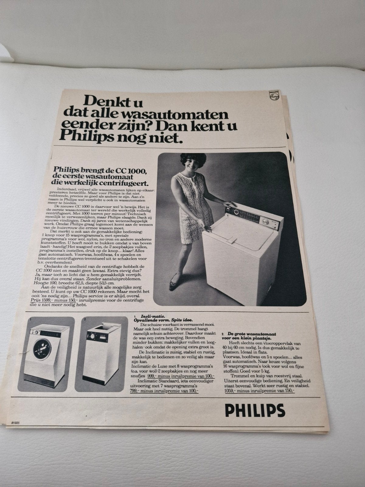 Vintage Philips Wasmachine Advertentie (ca. 32x24 cm), Verzamelen, Ophalen of Verzenden, 1960 tot 1980, Nederland, Knipsel(s)